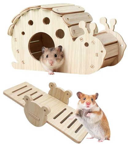FOSDICK Casa Hamster de Madera Forma de Caracol Casa para Hamster con Juguetes para hámster Balancín de Madera casa Cobaya Escondite para Pequeños Animales Domésticos, Hámsters Enanos, Jerbos, Cobayas