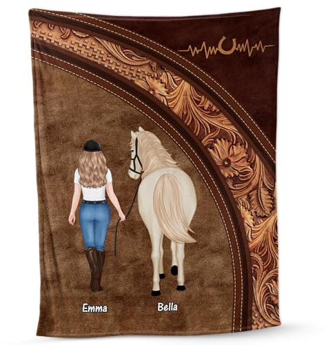 Geschenke Mall Personalisierte Kuscheldecke - Frau Und Pferd - Decke Personalisiert, Pferde Kuscheldecke, Pferde Geschenke, Kuscheldecke Tiere, Geschenke Für Pferdefans (Modell 1)