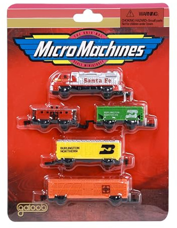 Micro Machines Ensemble de train miniature, Santa Fe Burlington Northern, 5 pièces moulées sous pression, modèles de voitures de chemin de fer, non électriques
