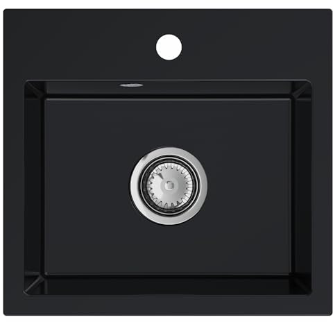 Évier de qualité empiria SINK QUALITY noir 45×42 cm - Évier avec siphon - Lavabo pour meuble sous-évier à partir de 45 cm - Évier en granit 1 bac - Évier noir sans plan de travail