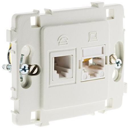 Zenitech - Prise RJ11 + RJ45 Nu - Modèle Clarys - Appareillage Encastrable Ergonomique - Installation Facile sans Vis Apparentes - Normes NF - Blanc