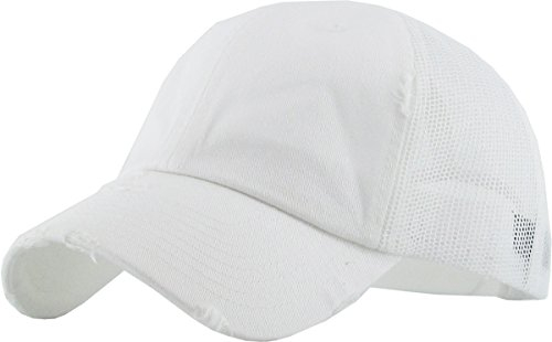 KBETHOS Baseballkappe, Vintage, gewaschen, abgenutzte Baumwolle, verstellbar, Unisex, Schwarz, Weißes Netz, Einheitsgröße