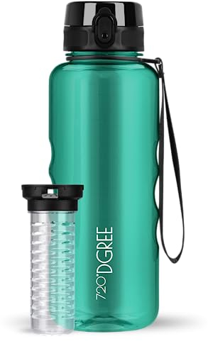 720°DGREE Trinkflasche 1,5l “uberBottle“ crystalClear +Früchtebehälter - BPA-Frei, Auslaufsicher - Wasserflasche für Gym, Fitness, Outdoor, Wandern - XL Tritan Sportflasche: Groß, Leicht, Stoßfest