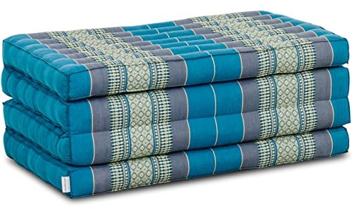 livasia Nachhaltige Klappmatratze aus Kapok - 200x80x8cm - Gästematratze, Faltbare Matratze für Van, ökologische Yogamatte, klappbares Gästebett, Liege für Garten und Balkon (Hellblau)