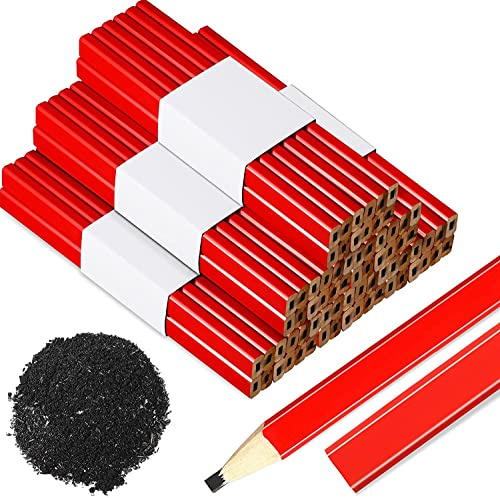 KAHEIGN 72Pcs Zimmermann Bleistift Set, 175mm Achteckig Rot Holzbearbeitung Bleistifte zum Markieren und Anzeichnen auf der Baustelle, Markierungswerkzeug Baubleistift