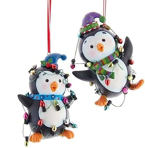 Kurt Adler Pinguine mit Weihnachtslichtern, Christbaumschmuck, 2 Stück sortiert