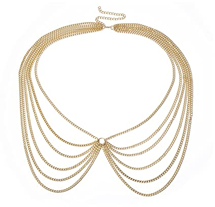 KOEMCY Taillenkette Boho Quaste Körperkette Bauchketten Körperketten Bauch Strass Taille Kette Sexy Bikini Kette Körperschmuck für Frauen und Mädchen (Gold)