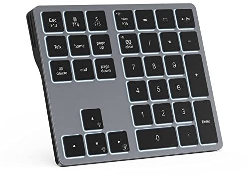Doohoeek Backlit Bluetooth Numeric Keypad for Laptops and Computers, Number Pads 34 Keys with 7-Color Backlight for MacBook & Windows, Gray