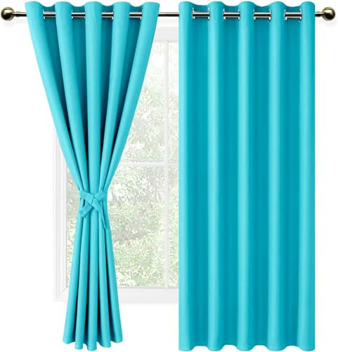 DWCN Vorhang Blickdicht Verdunkelungsgardinen mit Ösen 2 Stücke Thermogardine für Wohnzimmer,Schlafzimmer,Türkis,137x167cm(HxB)