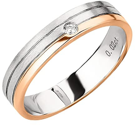 Ardeo Aurum Damenring Trauring 375 Gold Bicolor Rotgold-Weißgold 0,02 ct Diamant Brillant 4 mm Breite Ehering Verlobungsring Modell 186 Größe 58