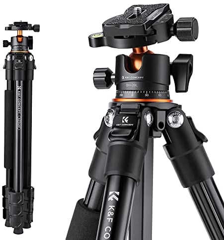 K&F Concept A234A1 Kamera Stativ, kompaktes zu Tragen DSLR Stativ mit Einbeinstativ Funktion, Tripod mit Kugelkopf und Schnellwechselplatte