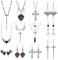 Kakonia Gothic Halskette und Ohrringe Set - Y2k Vintage Kreuz Schmuck für Damen und Herren - Hängend Dangling Chain Layer Grunge Punk Style