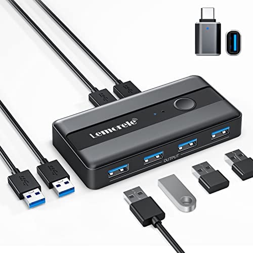 Lemorele USB Switch 2PC KVM 3.0 USB Switcher 2 In 4 Out USB Switch mit 2 High-Speed USB 3.0 Kabeln für Tastatur, Maus, Drucker, Scanner, USB Sticks, Externe Festplatte, Headsets usw.