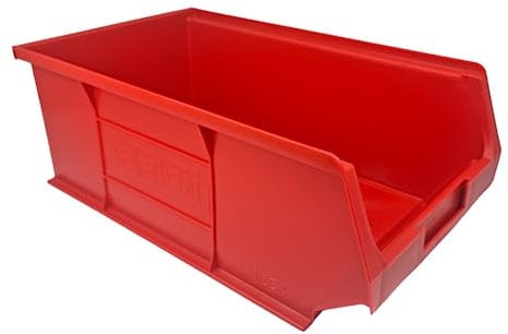 Red Storage Lin Bins | Tool Organiser Bin | Stackable Boxes for Garage | Wall Hanging Box | DIY Storage | Plastic Drawers (Large-350x205x132mm) (10 Bins)