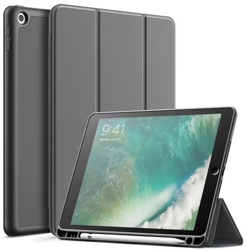 JETech Funda para iPad 9,7 Pulgadas (6.ª/5.ª Generación, 2018/2017) con Portalápiz, Delgada Tableta Cover Carcasa con Parte Posterior de TPU Suave (Gris Oscuro)