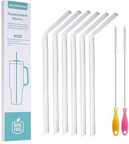 WK ieason Ersatz Silikon Strohhalme Wiederverwendbare Bendy Trinkhalme Kompatibel mit Stanley 20-40oz Tumblers und andere Marken mit 2 bunten Pinsel, Clear&Soft, ungiftig Strohhalme für Kleinkinder