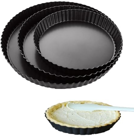 AKOLAFE 3 Piezas Molde Tarta Desmontable con 3 Tamaños Molde Desmontable de 20 cm, 24 cm y 28 cm Molde Para Quiche y Tarta con Base Extraíble Recubrimiento Antiadherente Para Quiche, Tarta, Pastel