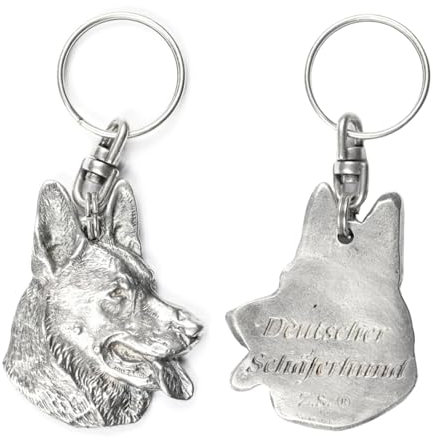 Art-Dog Niedlicher Hundeschlüsselanhänger - Exklusive Kollektion German Shepherd - Deutscher Schäferhund Schlüsselanhänger Hund - Versilberte Keyring mit 2,5 Schloss - 5x3,8x8,8cm
