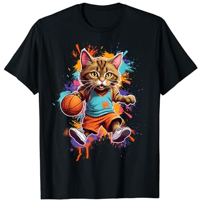 Basketball Katze Dunking Korbleger Retro Basketball Trikot T-Shirt