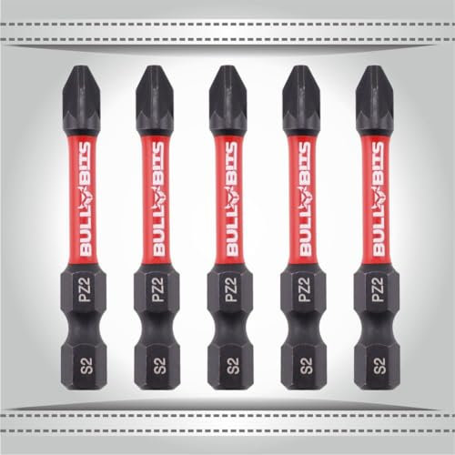 5X Bull Bits 50mm PZ2 Impact Screwdriver Bits Set – Pozi Pozidriv, Shock Zone, S2 Steel, Torsion Zone