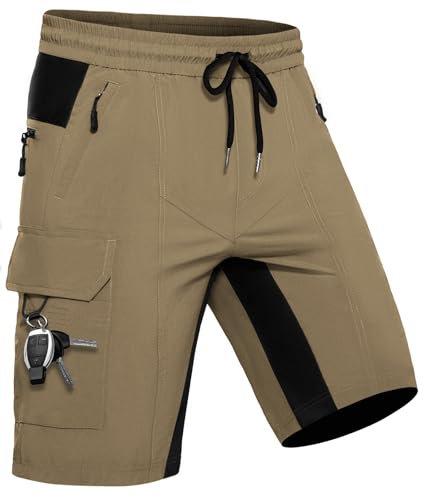 Wespornow Kurze Hose Herren Shorts Sommer mit 5 Taschen Stretch Leichte Cargo Sporthose Arbeitshosen Männer Kurz Wanderhose Bermuda Jogginghose Chino MTB Cargohose Gym Leinen(Khaki, 3XL)