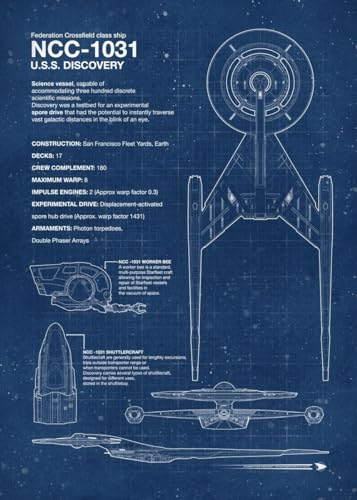 Displate Offiziell Star Trek MetallPoster Magnetische Befestigung Inklusive Lizenziert Bilder Hochwertiges Poster Star Trek Blueprints NCC-1031 Blueprint Poster 67.5 cm x 48 cm