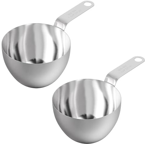 LEIFENY 2PCS 1 Cup(16 Tbsp | 237 ml |237 cc| 8 oz) Measuring Cup, Stainless Steel Measuring Cups, 18/8 (304) Single Metal Measuring Cup, Kitchen Gadgets for Cooking