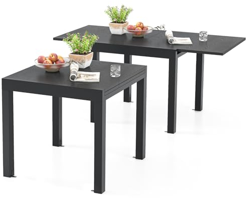 GIANTEX Gartentisch 80-160 cm Ausziehbar, Terrassentisch Outdoor Wetterfest aus Aluminium, Garten Esstisch Rechteckig für 4-6 Personen, Ausziehtisch 80/160 x 80 x 75 cm für Garten Balkon Terrasse