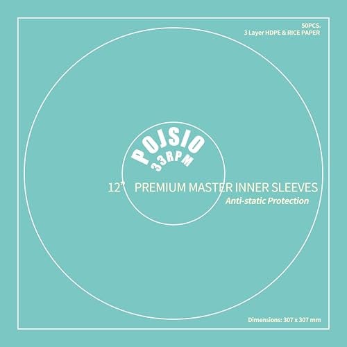POJSIO 50 x 12 Zoll Premium Master Schallplatten Innenhüllen Gefüttert Antistatisch aus 3-Lagige HDPE+Reispapier, Schallplatten hüllen Innen Reispapier für 12 Vinyl Inner Sleeves LP Innenhüllen