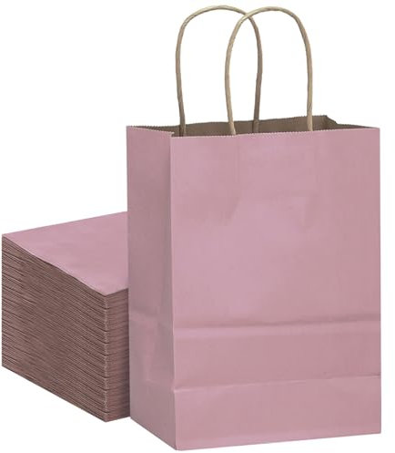 Gcardist Lot de 32 sacs en kraft avec poignées - 21 x 15 x 8 cm - Petits sacs cadeaux - Sacs à friandises - Utilisations multiples (21 x 15 x 7,6 cm, petit format), rose et violet