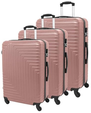 LUGGIT Reisegepäckkoffer, 3-teilig, 3 Größen, 40 l, 68 l, 100 l, leichtgängiger 360 ° drehbarer 4-Rad-Trolley, ABS-Hartschale und leichter Reisekoffer, gestreift, mit Teleskopgriff, rose gold, Modern