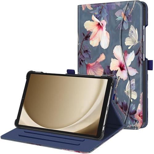 FINTIE Case for Samsung Galaxy Tab A9 8.7 Inch 2023 Model (SM-X110/X115/X117), Multi-Angle Viewing Smart Stand Back Cover with Pocket, Blooming Hibiscus