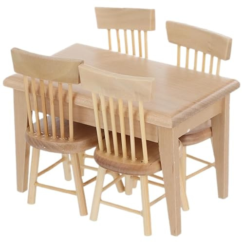 TOYANDONA Set De Mesa Y 4 Sillas En Miniatura De Madera Escala 1:12 Muebles Realistas para Casa De Muñecas Accesorios Decorativos para Manualidades Y Escenas De Juego