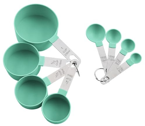 8 Stück Messlöffel Set, 4 Measuring Cups und 4 Löffel mit Edelstahlgriff, Measuring Cups and Spoons Set aus Kunststoff,Cup Messbecher für Küche Kochen Backmessen und Flüssige Zutaten Messwerkzeug