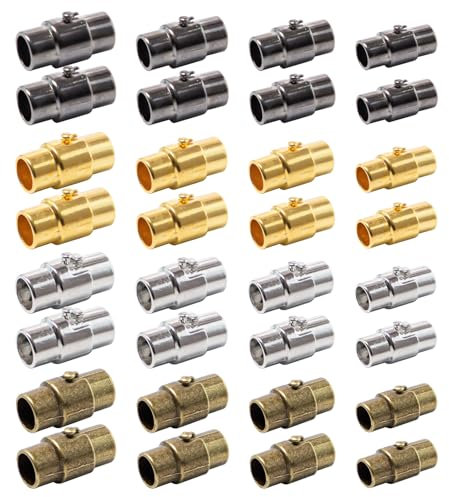 Sixfolo DIY Lederarmband Verschluss 32 Stück Leder Endkappen zur Schmuckherstellung 4 Farben Magnetische Verschluss Armband für Leder Seil Halskette Armband Schnalle (3mm 4mm 5mm 6mm)