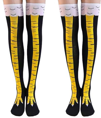 Kycklingbenstrumpor, 2 par roliga 3D tecknade kycklingar benstrumpa lårhöga nyheter strumpor för kvinnor och män kycklingstrumpor perfekta för påsk cosplay och unika gåvor för kycklingälskare