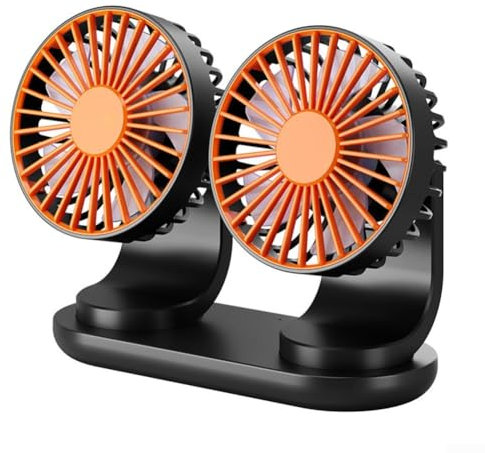 Ventilatore portatile USB a doppia testa per auto con base magnetica e 3 opzioni di velocità, migliora il comfort durante lunghi viaggi in estate caldo (D-2-W)