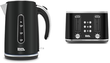 Morphy Richards Motive Kettle and Toaster Bundle, 1.7 3Kw Rapid Boil Kettle & 4 Slice Toaster, Removable Crumb Tray and Variable Browning, Black, 102801 | 242801