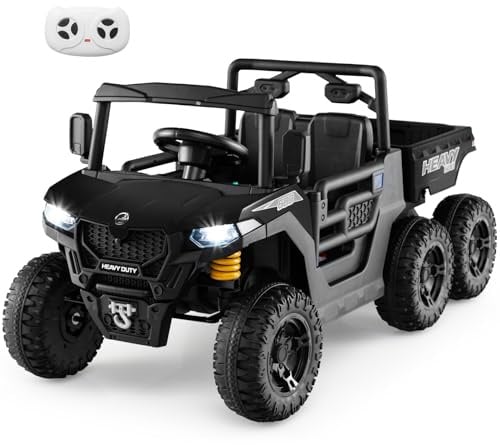 GOPLUS 24V Elektrischer Traktor, 2-Sitzer Elektroauto mit Kippanhänger, Kinderfahrzeug mit Fernbedienung, Kinderauto mit Hupe & Scheinwerfern, Spielzeugauto für Kinder von 3-8 Jahren (Schwarz)