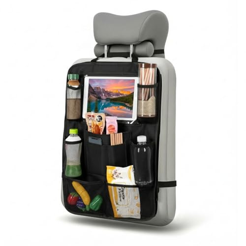 BillyBath Rückenlehnenschutz Auto Kinder, Auto Organizer mit 10 Zoll iPad/Tablet-Tasche, 10 Taschen, Kinderspielzeug-Aufbewahrung, Oxford Stoff Wasserdicht Autositz Organizer (1 Stück)