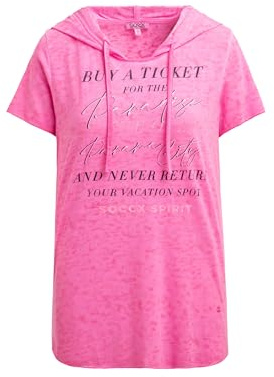 SOCCX Damen Kapuzenshirt mit Ausbrenner-Effekten und Artwork Neon Magenta, XXL