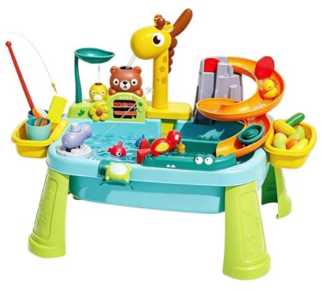 Generisch 2 in 1 Sand- und Wasserspieltisch, Giraffen-Wasserhahn Angelspielzeug, Garten Wasser Spieltisch für 1-5-Jährige Vorschulkinder Kognitive Entwicklung Und Hand-Auge-Koordination