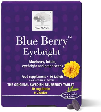 New Nordic Blue Berry Eyebright - Natural Eye & Vision Care Supplement - 10 mg Lutein Maintains Healthy Eyes - 60 Tablets