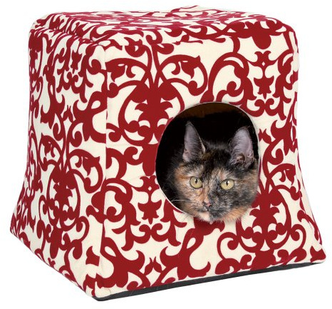 TRIXIE Katzenhöhle Kaline, waschbar – 35 x 26 x 41 cm, grau/creme | Gemütlicher Rückzugsort mit herausnehmbarem Kissen – für Katzen, kuschelig, pflegeleicht und angenehm weich