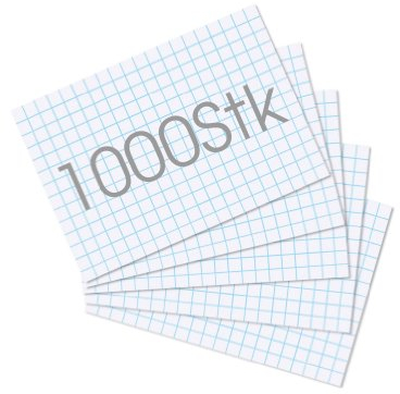 Qualitäts Karteikarten A7 | 1000er Bundle | diverse Lineaturen und Farben zur Auswahl (Weiß kariert)