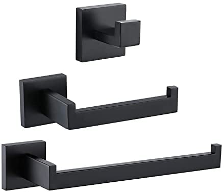 TURS 3 Pezzi Bagno Accessorio Impostare 304 Acciaio Inox Carta Igienica Titolare Portasciugamani/Titolare Accappatoio Montaggio a Parete, Nero