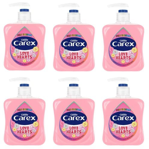 Carex Fun Editions Love Hearts Hand Wash Pack of 6, Antibacterial Hand Soap with Fun Edition Swizzles Love Hearts Fragrance, Soap that Cleans, Cares and Protects, 250ml