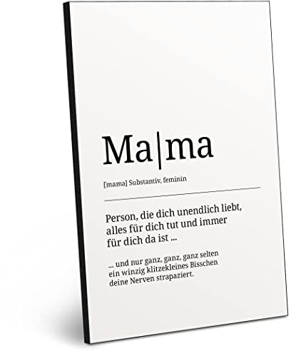 ARTFAVES® Worterklärung Mama | Definition Bild schwarz-Weiss als Geschenk | Holzschild mit Spruch zum Thema Mama/Familie/Liebe/witzig