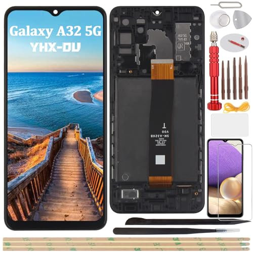 YHX-OU 6.50'' Negro + Marco Pantalla LCD para Samsung Galaxy A32 5G A326B SM-A326BR Kit de Reparación de Pantalla Táctil Digitalizador con Herramientas + Vidrio Templado