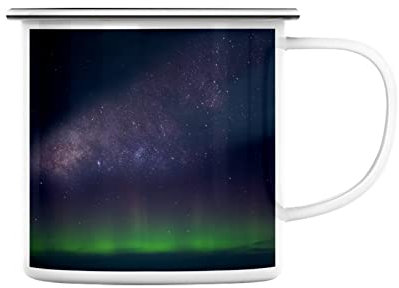 Tasse emailliert Metall Aurora Borealis Grün vor der Milchstraße Sternenhimmel
